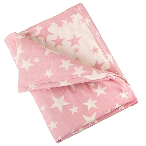 Reversible Cotton Baby Blanket – Soft Star Print Toddler Throw for Crib, Nap, or Stroller (Pink, 110×150cm)