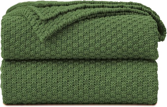 Textured Knit Throw Blanket 50"x60" – Soft Green Woven Sofa Blanket for All Seasons