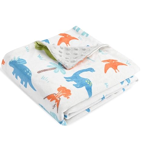 Reversible Dinosaur Baby Blanket – Soft Coral Fleece & Minky Dotted Comfort Blanket for Infant or Toddler (Grey + Colorful Print, 76×102cm)