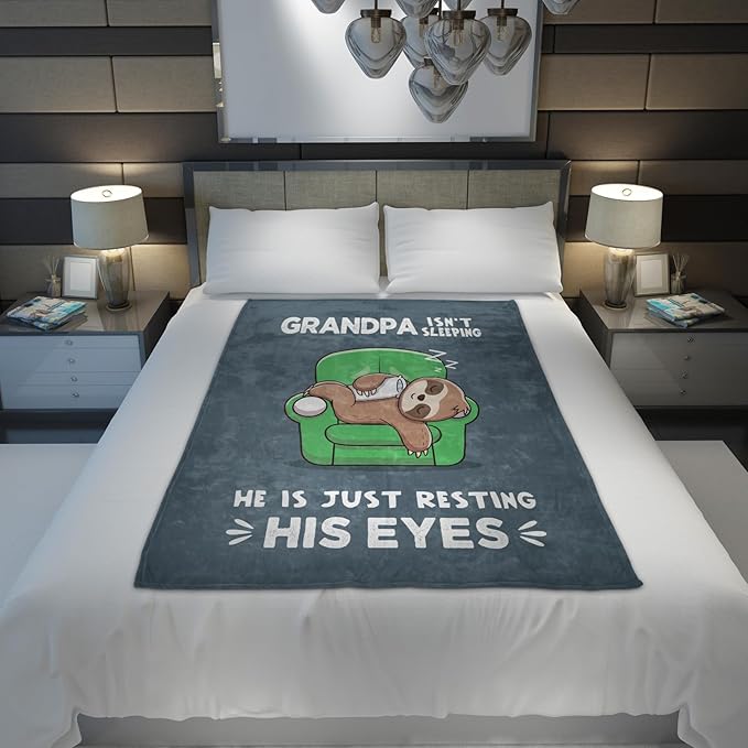 Funny Grandpa Blanket – 50"x60" Soft Flannel Throw with “Grandpa Isn’t Sleeping” Sloth Design