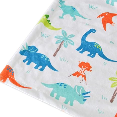Reversible Dinosaur Baby Blanket – Soft Coral Fleece & Minky Dotted Comfort Blanket for Infant or Toddler (Grey + Colorful Print, 76×102cm)