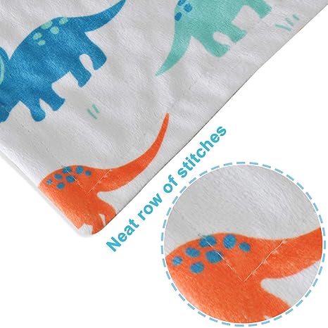 Reversible Dinosaur Baby Blanket – Soft Coral Fleece & Minky Dotted Comfort Blanket for Infant or Toddler (Grey + Colorful Print, 76×102cm)