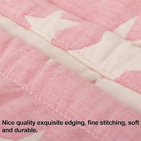 Reversible Cotton Baby Blanket – Soft Star Print Toddler Throw for Crib, Nap, or Stroller (Pink, 110×150cm)