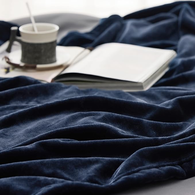 Navy Blue Flannel Throw Blanket 60"x80" – Soft Cozy Lightweight Bed & Couch Blanket for All Seasons