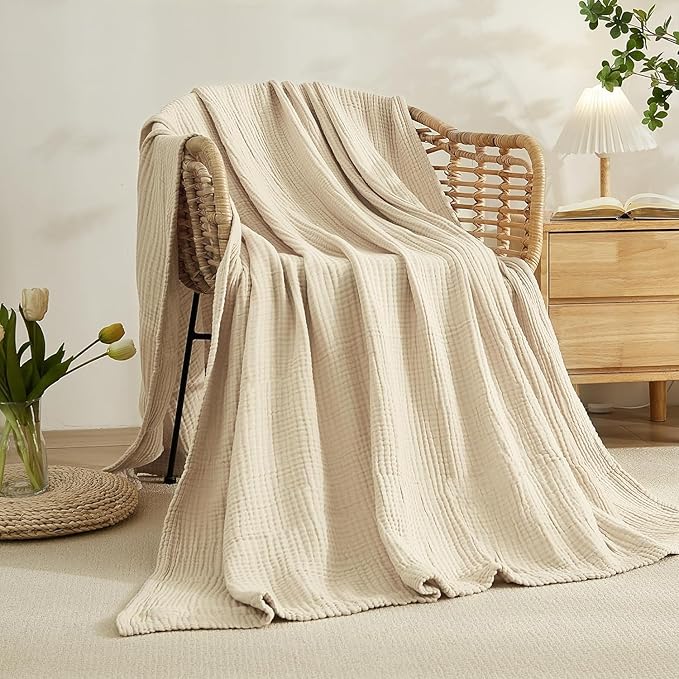 Premium Cotton Gauze Blanket 50x70 Inch – Lightweight Waffle Textured Throw for All Seasons