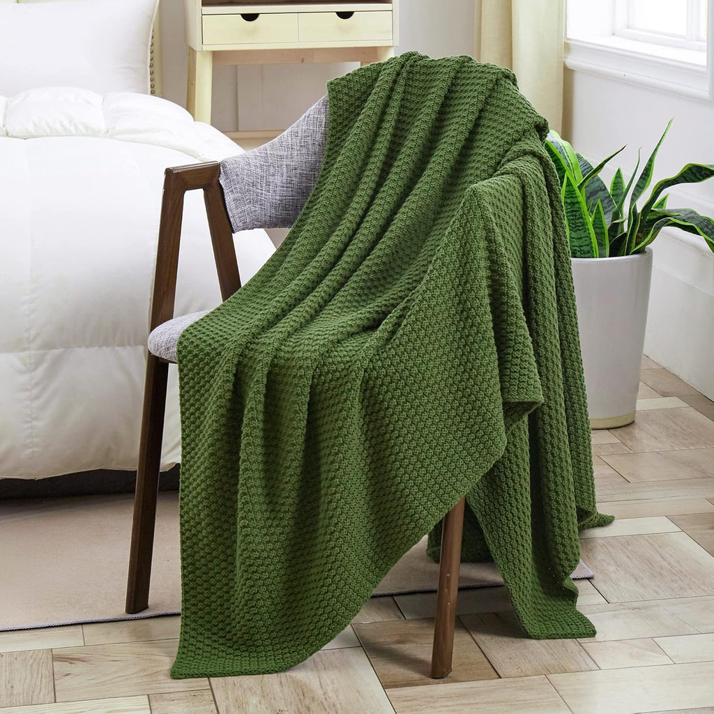 Textured Knit Throw Blanket 50"x60" – Soft Green Woven Sofa Blanket for All Seasons