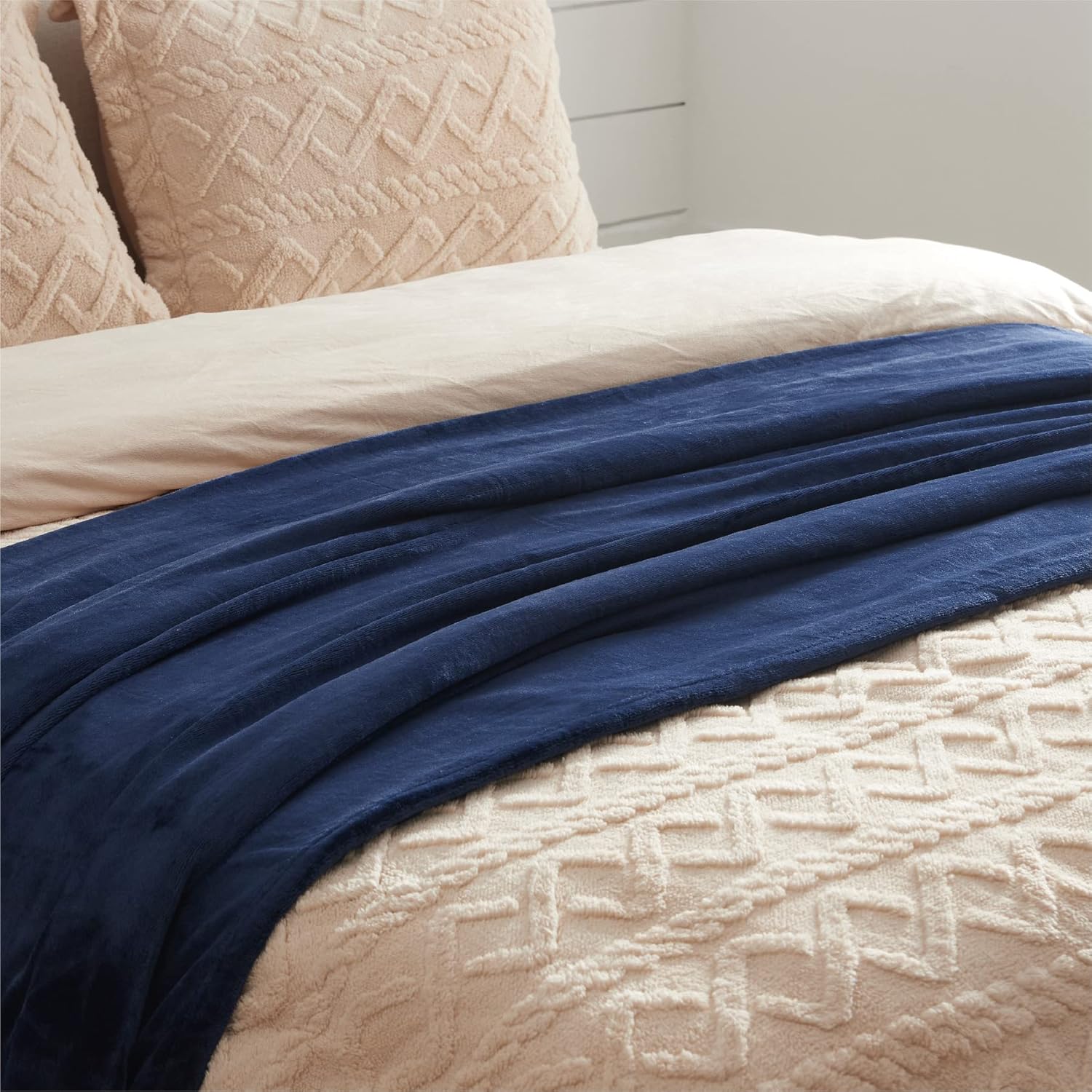 Navy Blue Flannel Throw Blanket 60"x80" – Soft Cozy Lightweight Bed & Couch Blanket for All Seasons