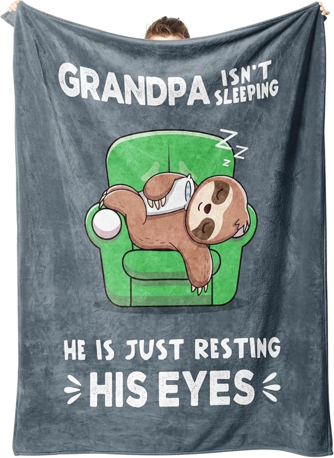 Funny Grandpa Blanket – 50"x60" Soft Flannel Throw with “Grandpa Isn’t Sleeping” Sloth Design