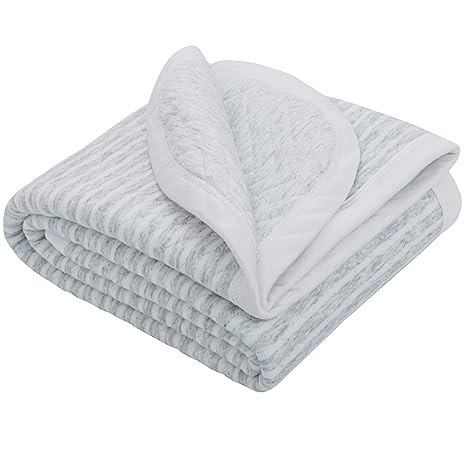 Striped Quilted Toddler Blanket 43"x55" – Soft Breathable Gray Baby Throw for Bed, Nap & Travel