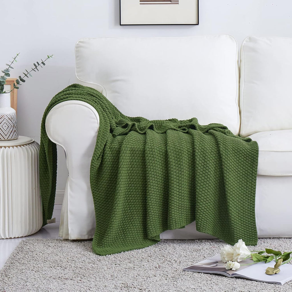 Textured Knit Throw Blanket 50"x60" – Soft Green Woven Sofa Blanket for All Seasons