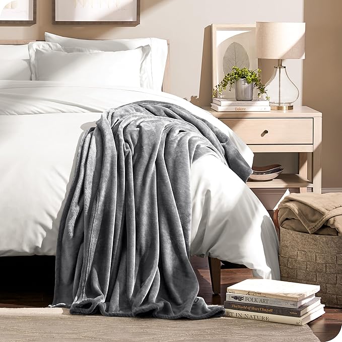 Oversized Fleece Throw Blanket 66"x90" – Ultra Soft & Warm Flannel Blanket for Bed or Couch, Dark Gray