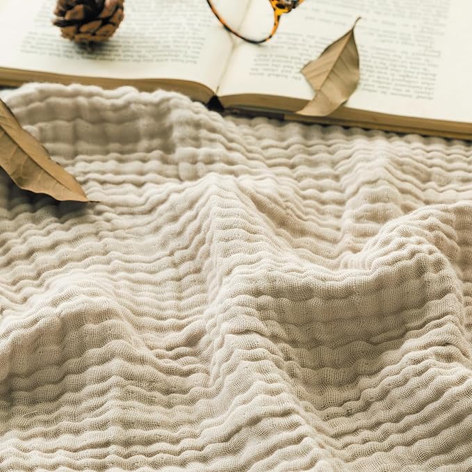 Premium Cotton Gauze Blanket 50x70 Inch – Lightweight Waffle Textured Throw for All Seasons