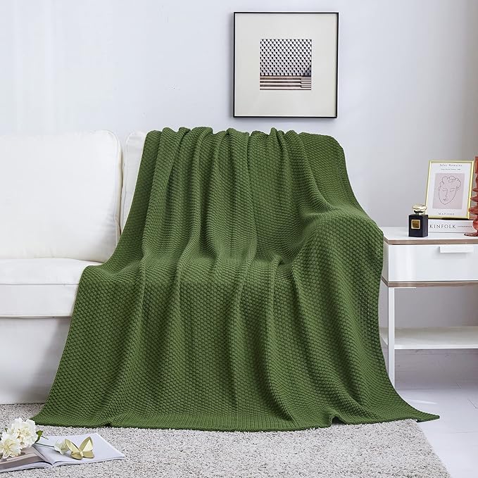 Textured Knit Throw Blanket 50"x60" – Soft Green Woven Sofa Blanket for All Seasons