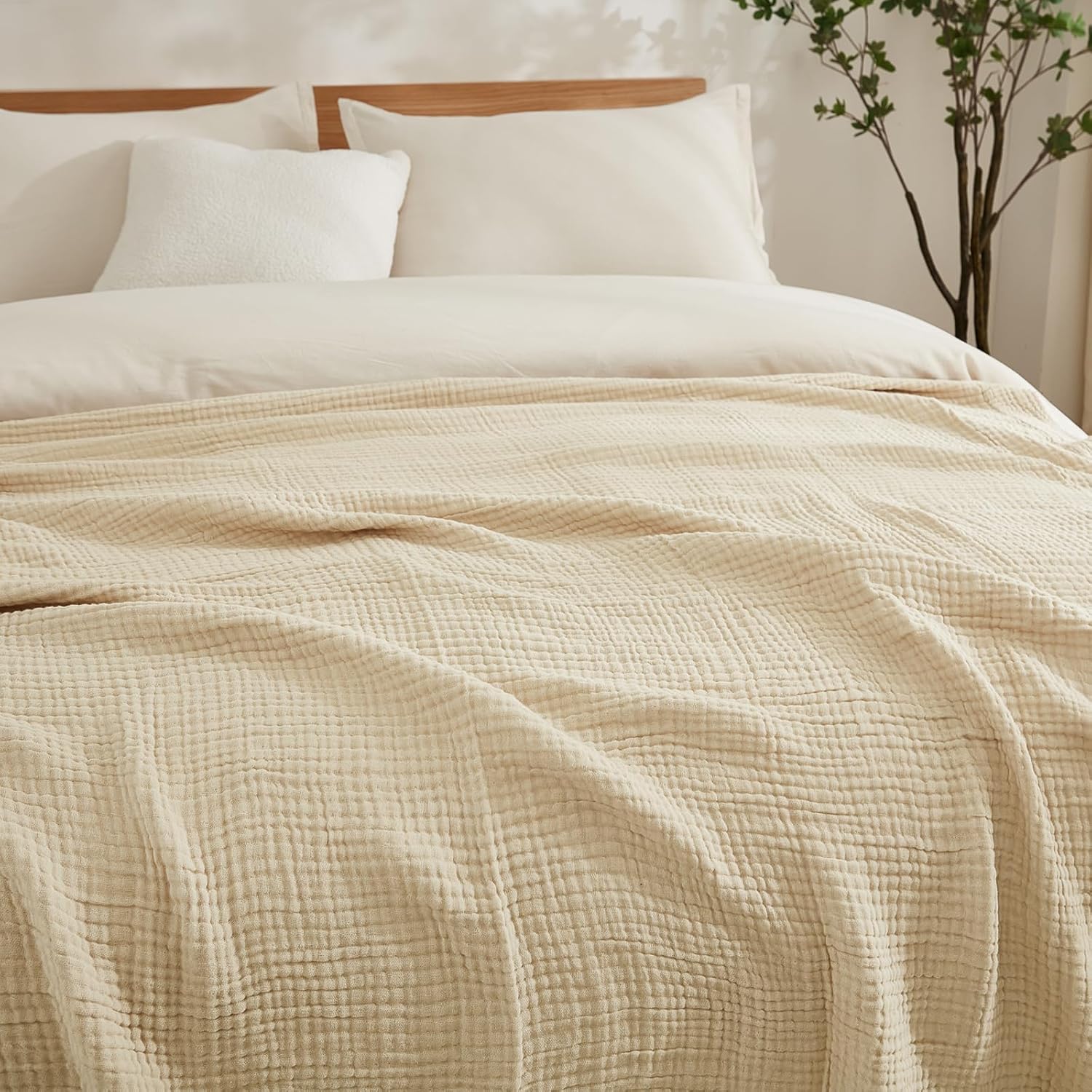 Premium Cotton Gauze Blanket 50x70 Inch – Lightweight Waffle Textured Throw for All Seasons