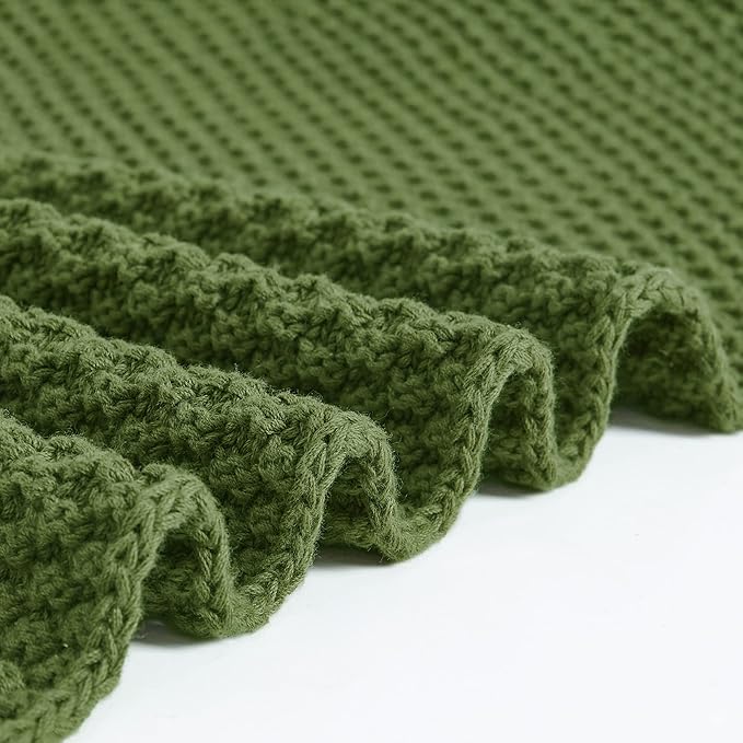 Textured Knit Throw Blanket 50"x60" – Soft Green Woven Sofa Blanket for All Seasons