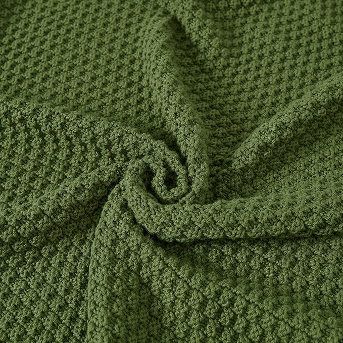 Textured Knit Throw Blanket 50"x60" – Soft Green Woven Sofa Blanket for All Seasons