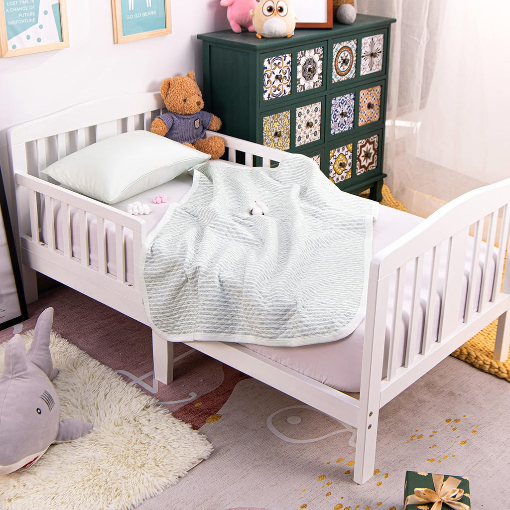 Striped Quilted Toddler Blanket 43"x55" – Soft Breathable Gray Baby Throw for Bed, Nap & Travel