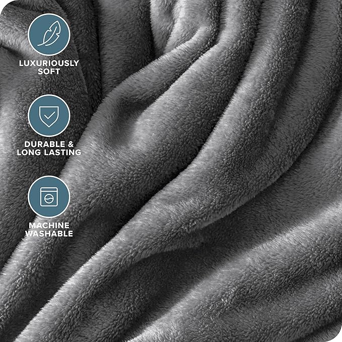 Oversized Fleece Throw Blanket 66"x90" – Ultra Soft & Warm Flannel Blanket for Bed or Couch, Dark Gray