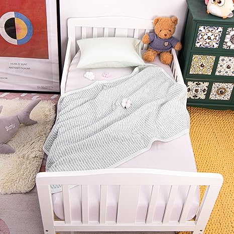 Striped Quilted Toddler Blanket 43"x55" – Soft Breathable Gray Baby Throw for Bed, Nap & Travel
