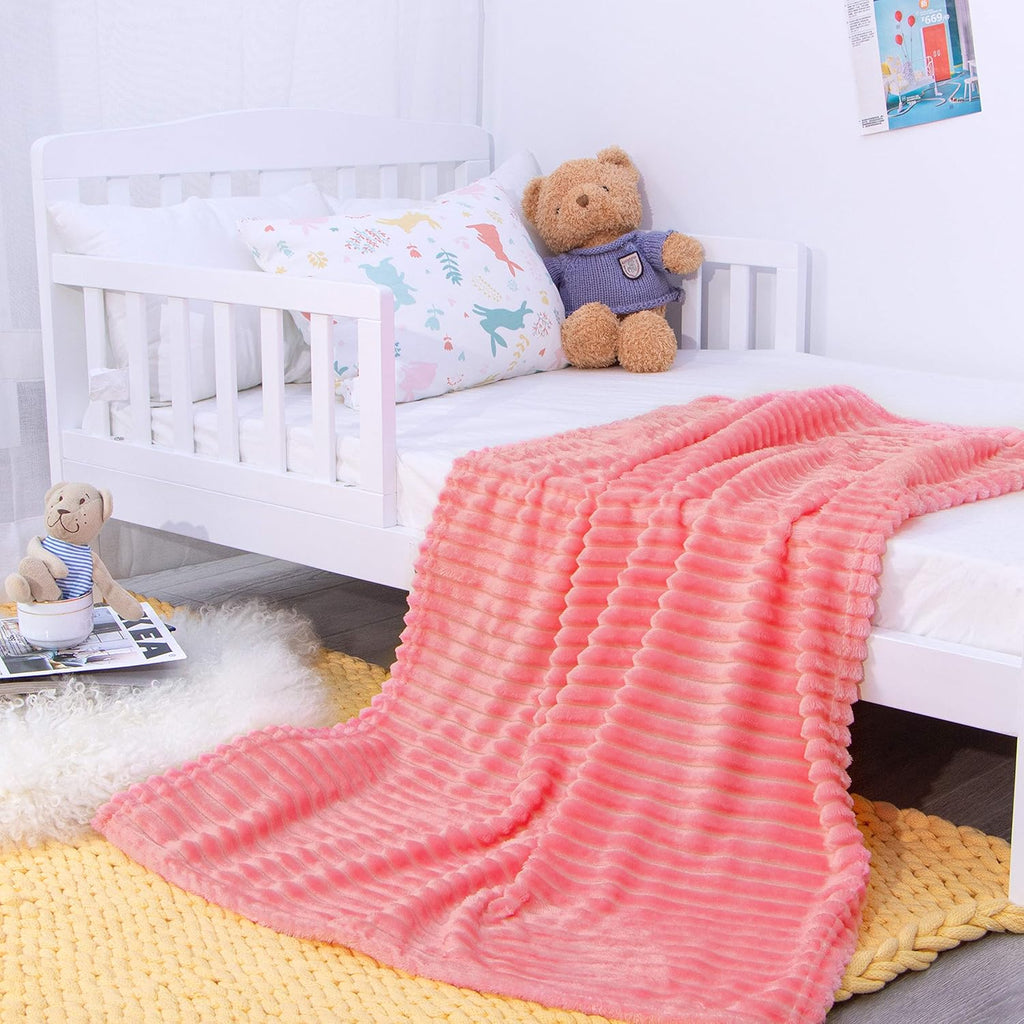 Ultra Soft Coral Fleece Kids Blanket – Toddler Nap Throw, Stroller Blanket, and Travel Cover for Baby or Child (Pink-Orange, 100×150cm)