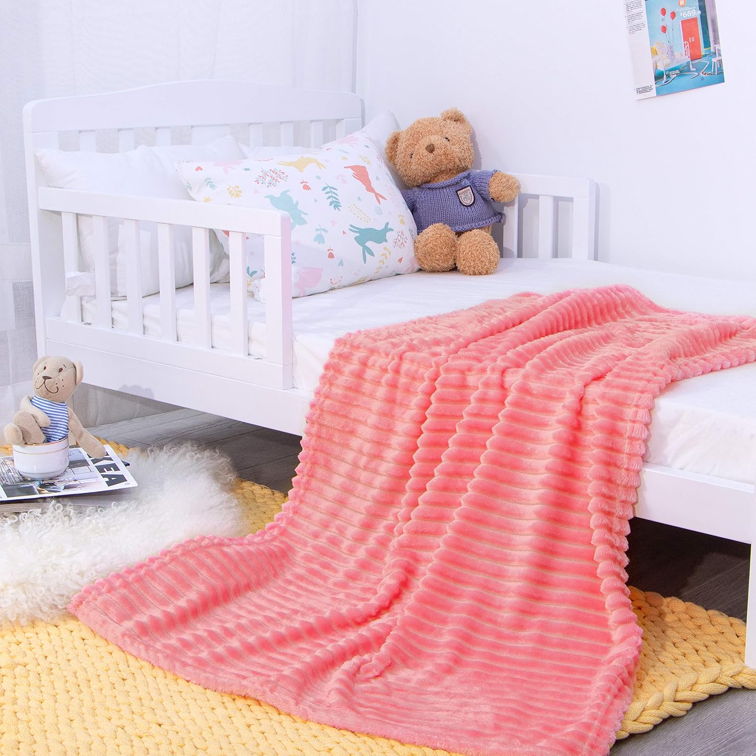 Ultra Soft Coral Fleece Kids Blanket – Toddler Nap Throw, Stroller Blanket, and Travel Cover for Baby or Child (Pink-Orange, 100×150cm)