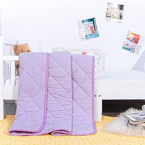 Kids Quilted Throw Blanket 47"x39" – Soft Lightweight Purple Fleece Blanket for Naps & Travel