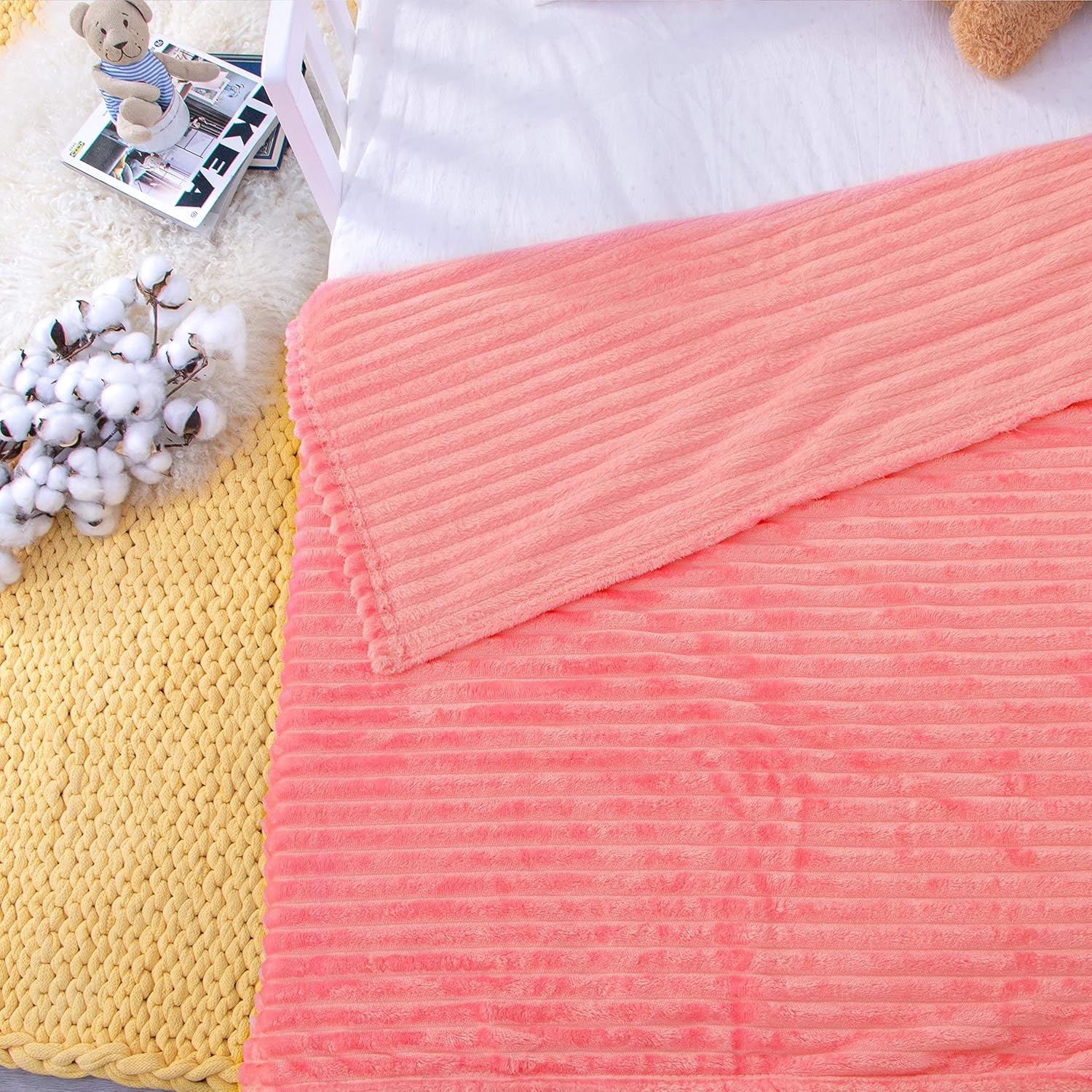 Ultra Soft Coral Fleece Kids Blanket – Toddler Nap Throw, Stroller Blanket, and Travel Cover for Baby or Child (Pink-Orange, 100×150cm)